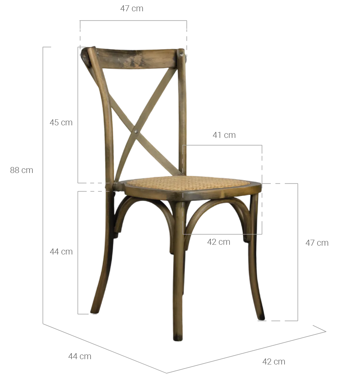 medidas silla crossback madera nogal