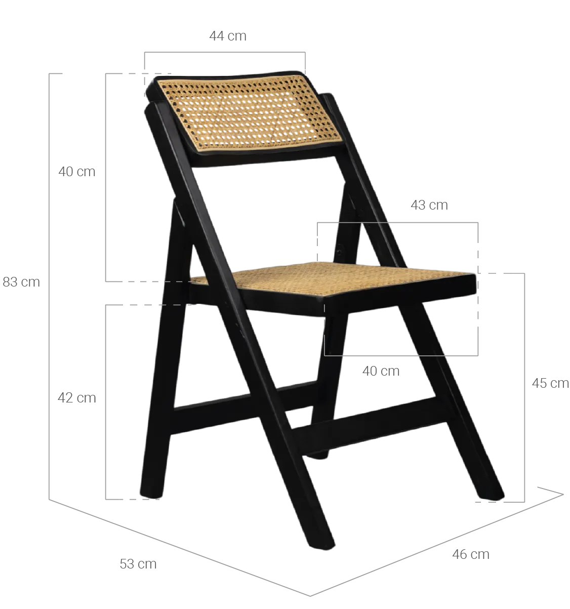 medidas silla nordika plegable negra