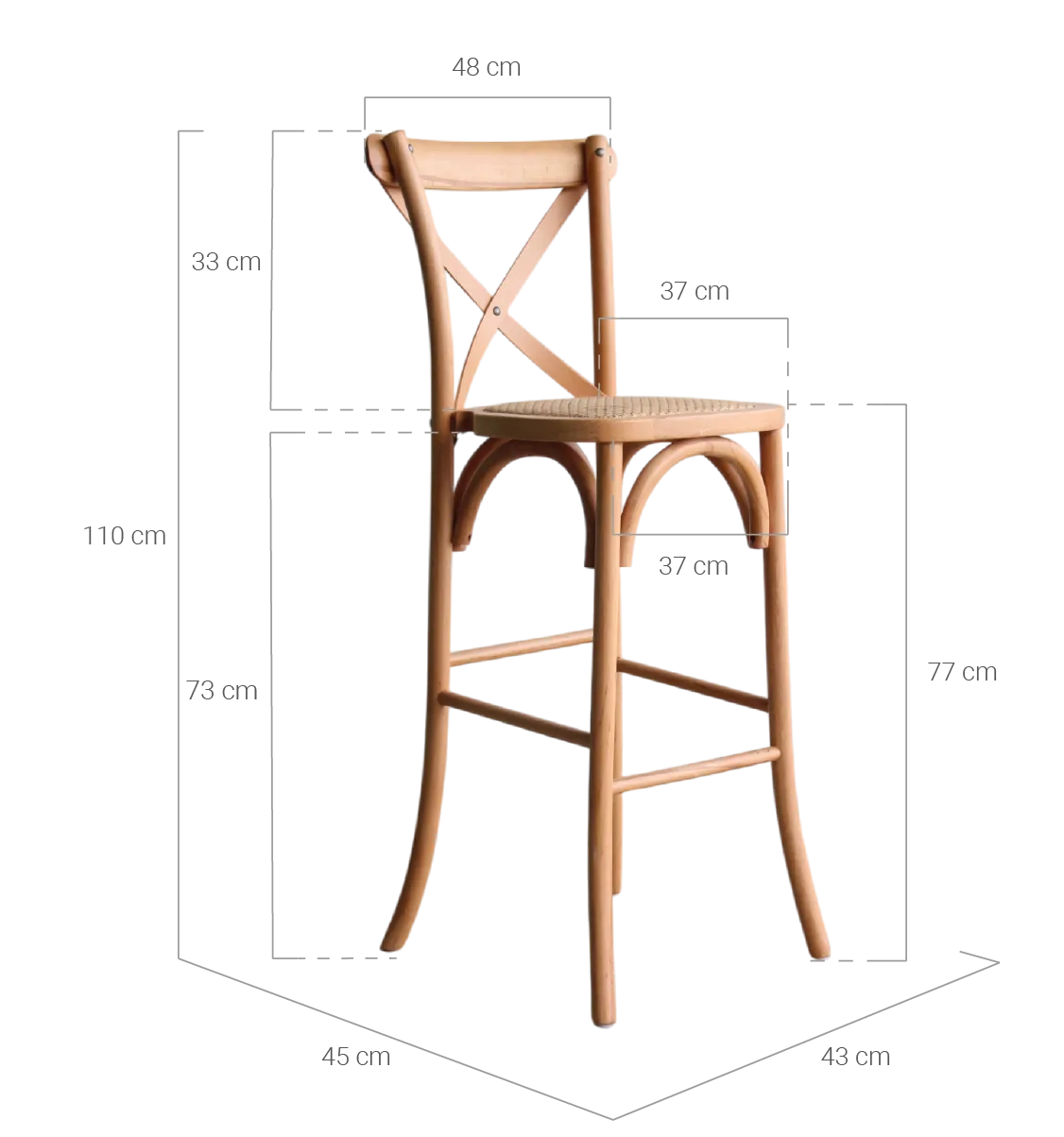 medidas taburete crossback madera natural