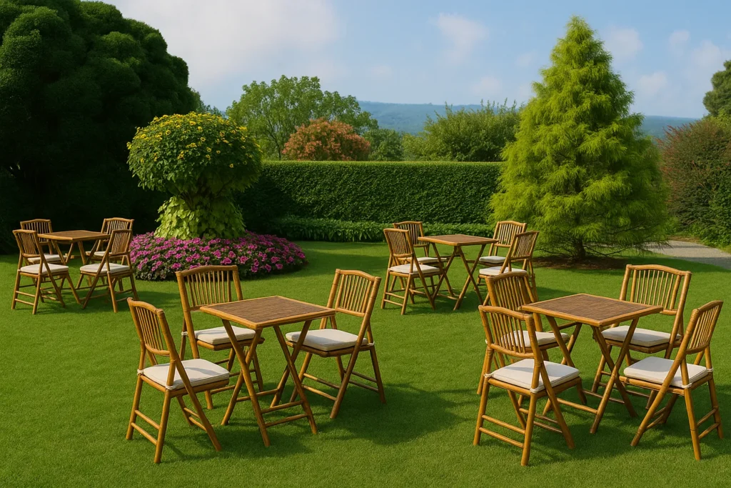 decoração de jardim com móveis de bambu