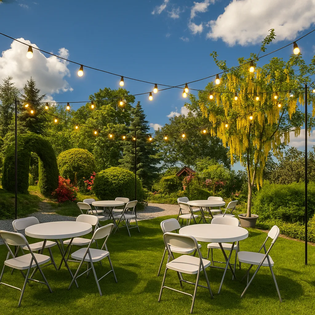 decoração de jardim cadeiras mesas