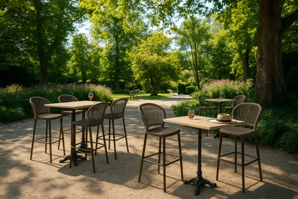 decoração de jardim com bancos